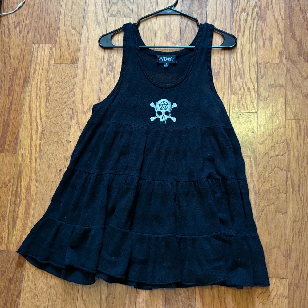 Black Dollskill widow sweater tank baby doll skull embroidered dress